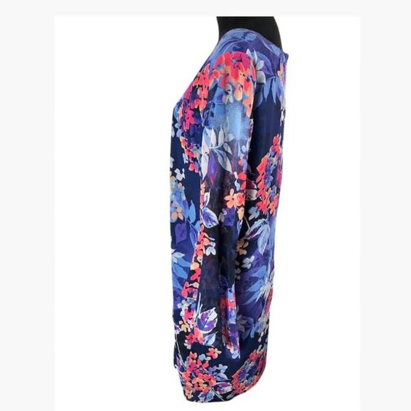 Vintage Roz n Ali Floral Print Belle Sleeve Chiffon Multicolor Dress Sz 16 EUC - Picture 4 of 12